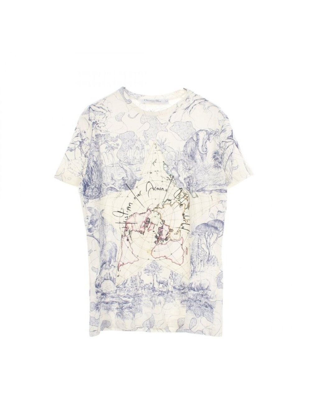 Dior Short Sleeve T-Shirt Around the World with Tote Cotton Fabric